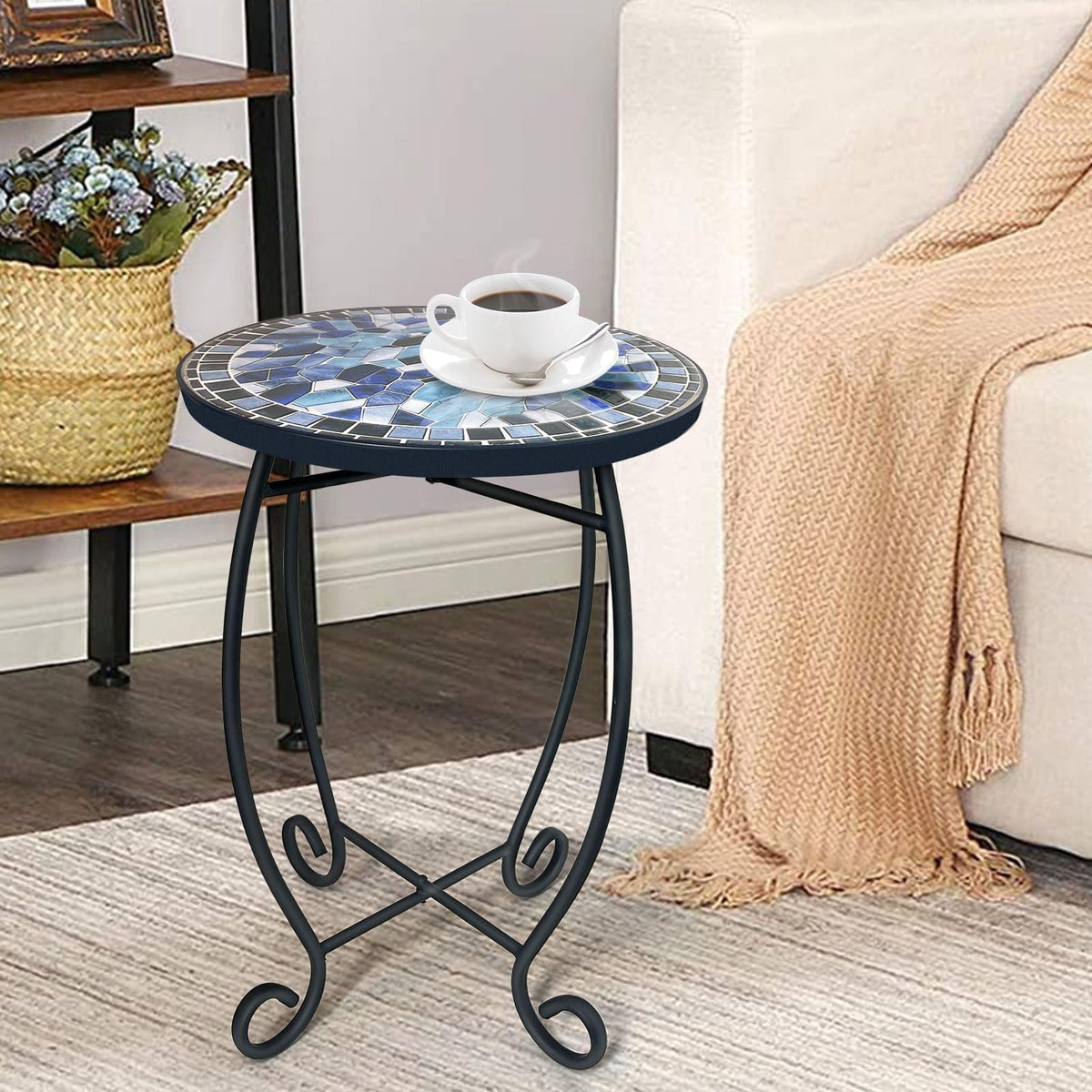 LIFFY 12-inch diameter table fits snug corners and holds drinks or small plants