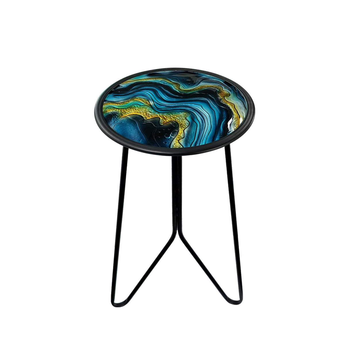 LIFFY patio side table with glass top front view, sturdy surface for drinks and books