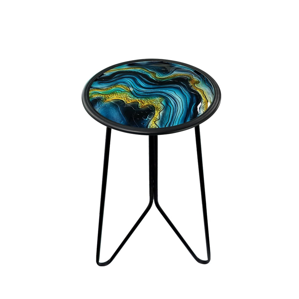 LIFFY patio side table with glass top front view, sturdy surface for drinks and books