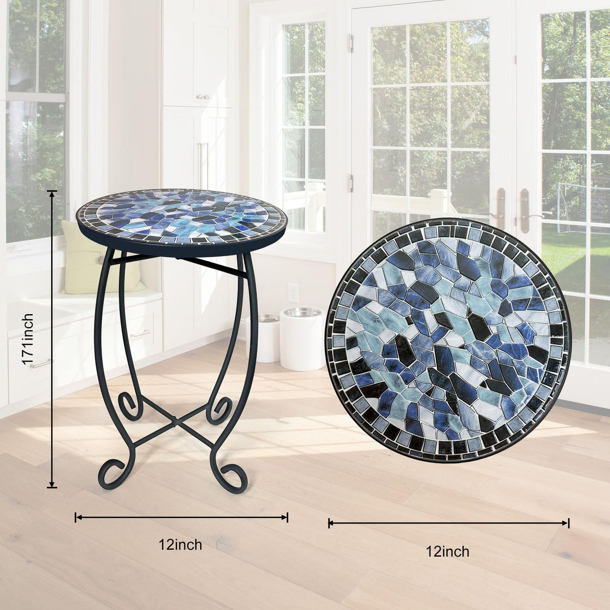 LIFFY round ceramic tile tabletop highlighting vibrant colors in a compact footprint