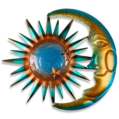 Liffy Sun Moon 3D wall sculpture adds celestial charm to outdoor walls with sun-kissed shine.