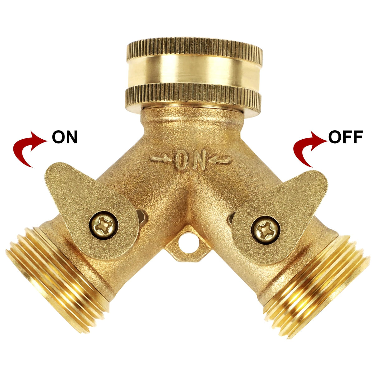 Lifynste brass hose splitter valves closeup showing dual shut-off controls for precise flow