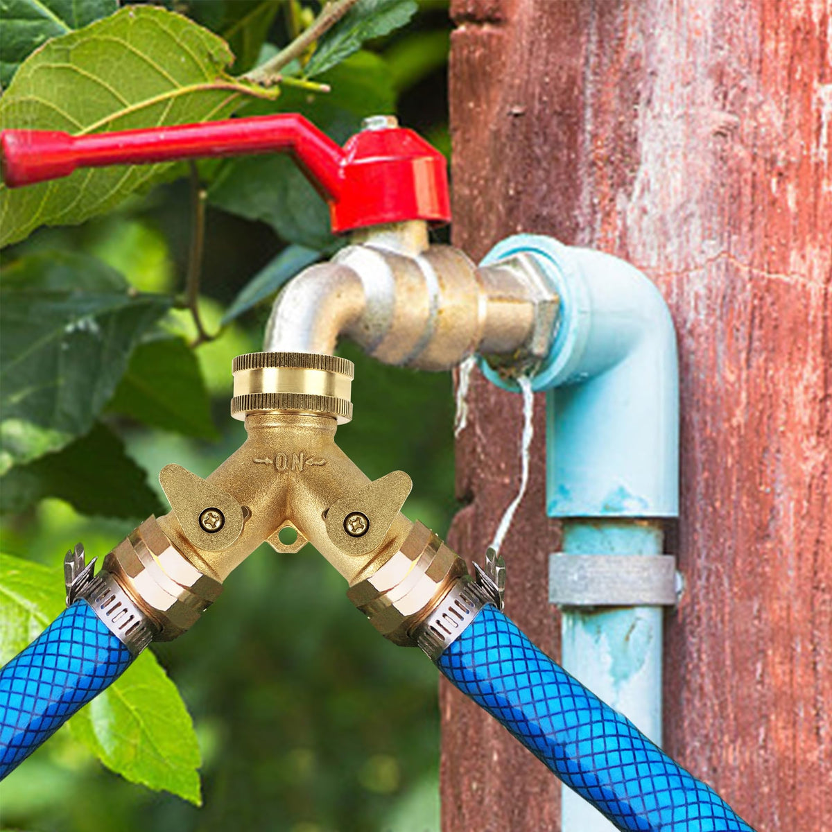 Lifynste two hoses connected by splitter ease multi-area watering tasks