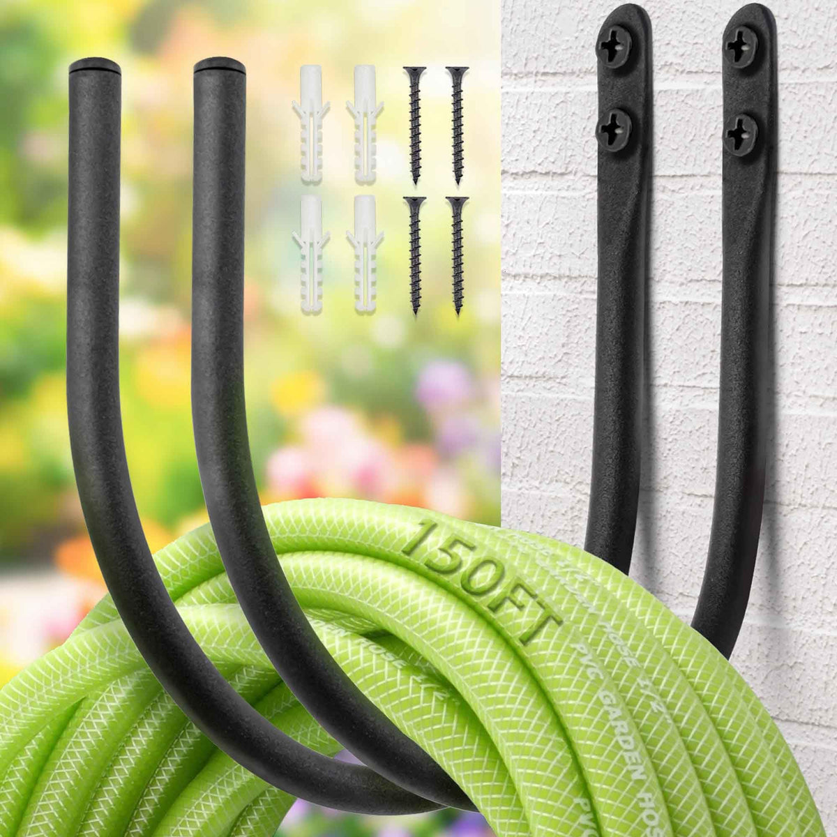 Lifyzoon wall mount hose holders organize outdoor hoses neatly.