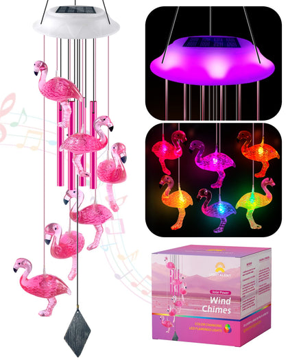 Lightalent Solar Flamingo Wind Chime pink-top glow for cozy garden nights.