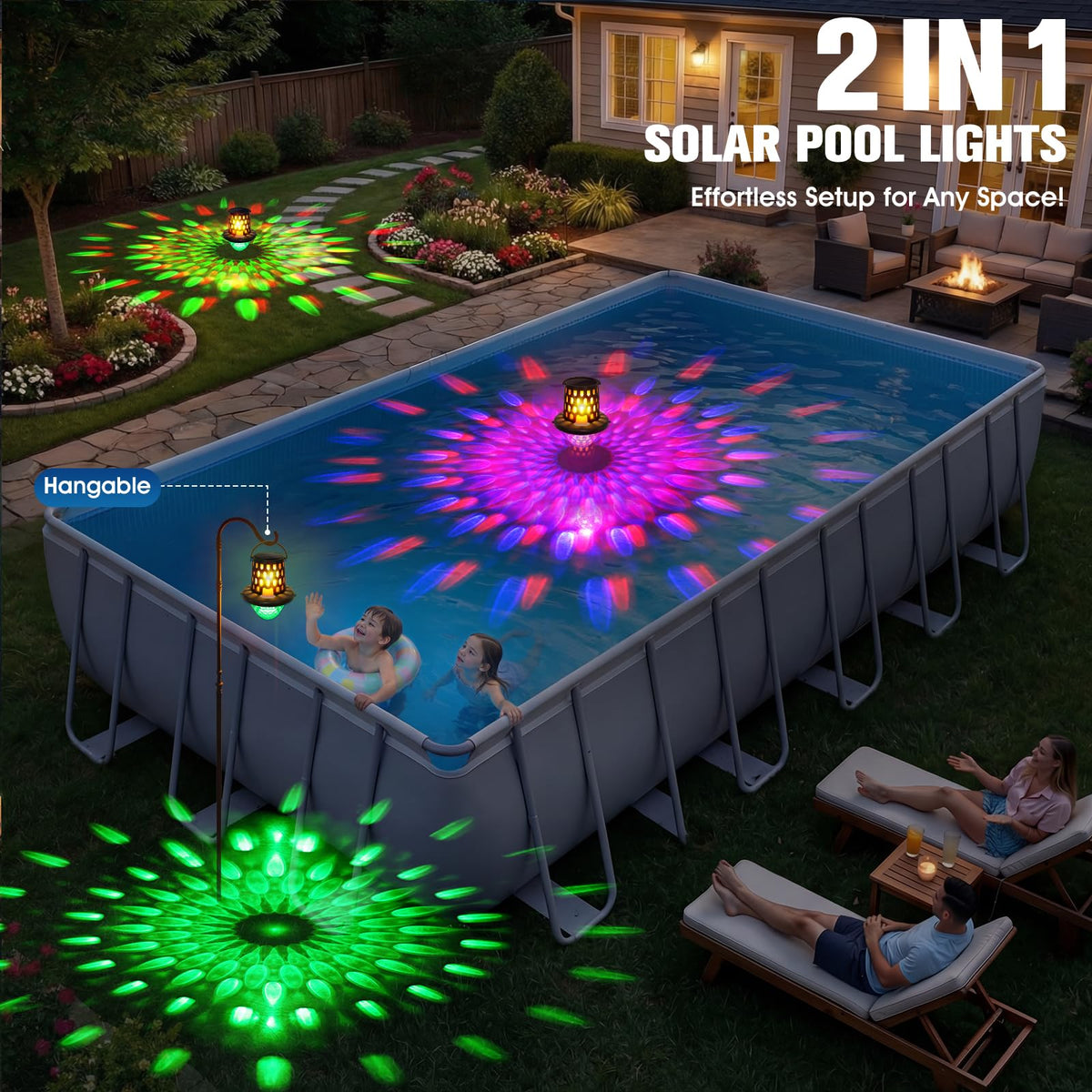 LightHacker backyard setup with pool lights for parties and gatherings.