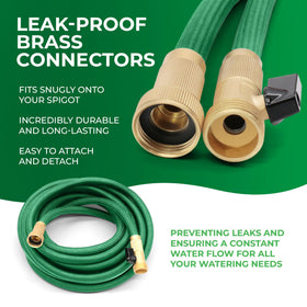 LightHose durable brass connectors attached to a spigot for leak-free operation.