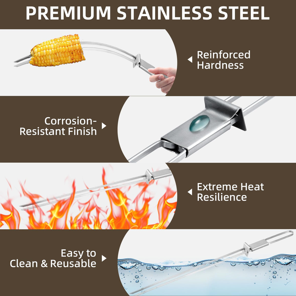 Lightique skewers have a smooth surface for quick cleanup.
