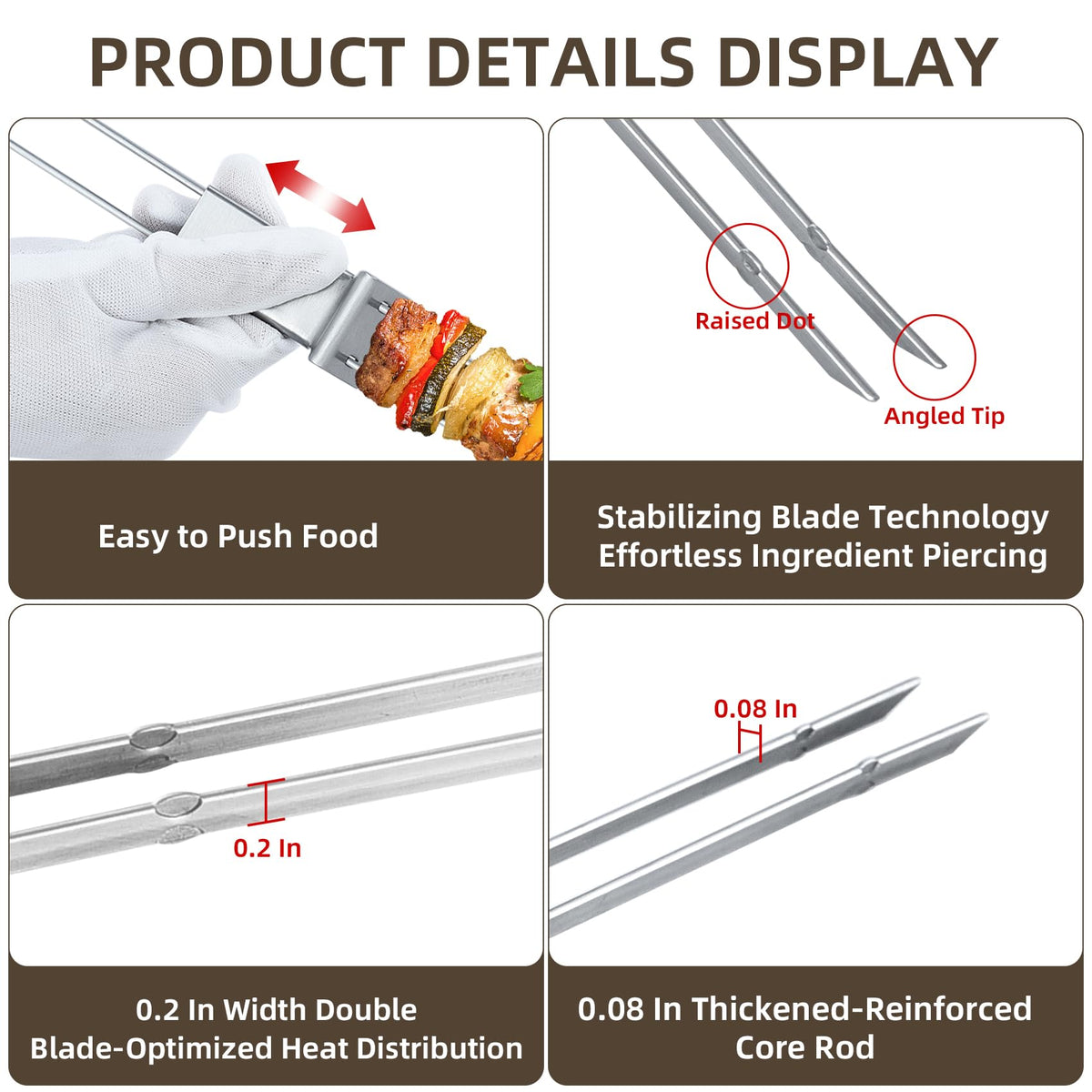 Lightique skewers slider bar enables easy food release.