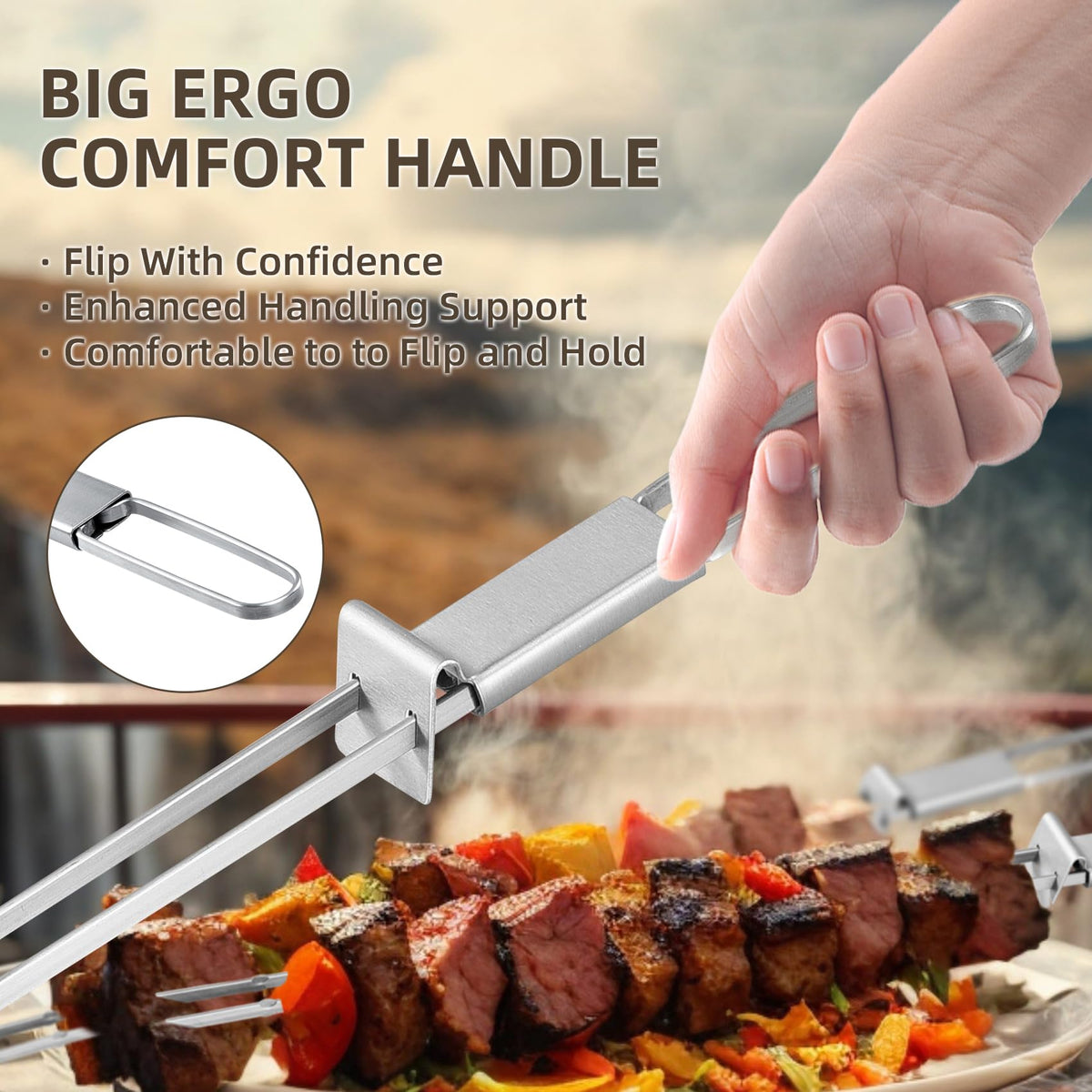 Lightique stainless steel skewers resist rust and heat.