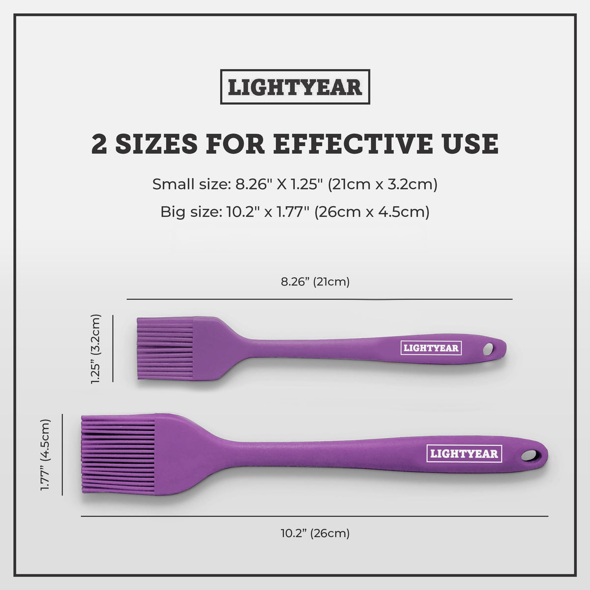 Lightyear heat-resistant brush up to 450°F, suitable for grills and ovens.
