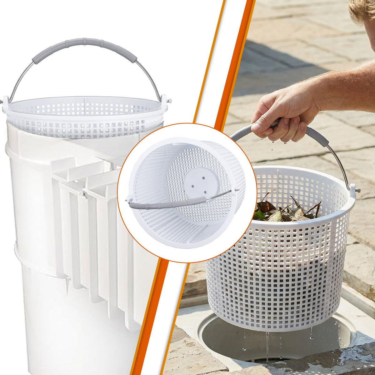 LikeLion SP1082CA basket dimensions shown for consistent submersion in inground pools.