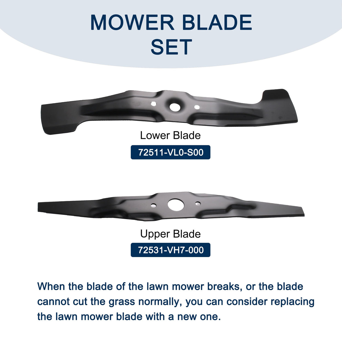 LikeLion 72511-VL0-S00 lower blade closeup for durable sharpness on lawn mowing.
