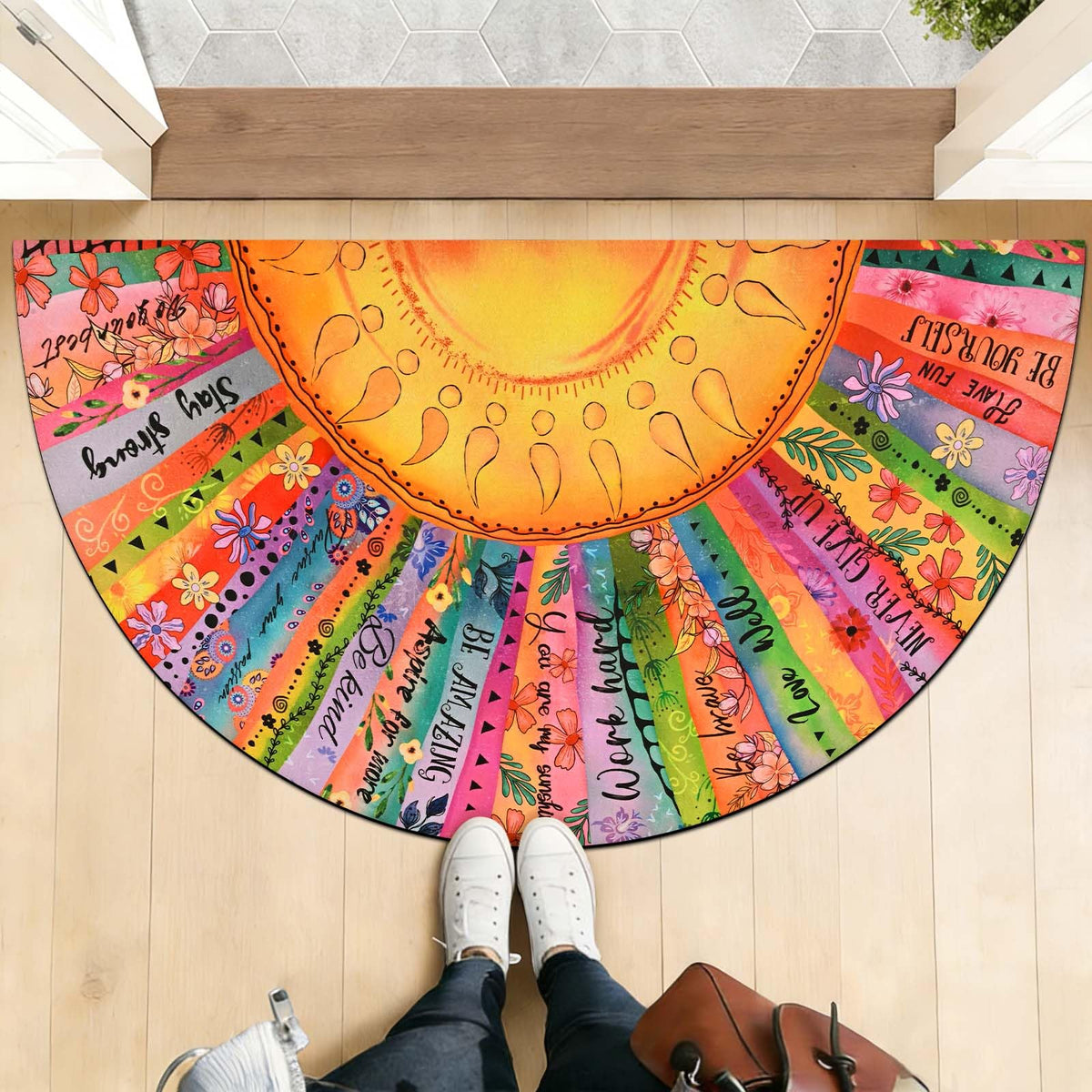 Likiyol colorful flowers mat brightens the entrance while absorbing mud.