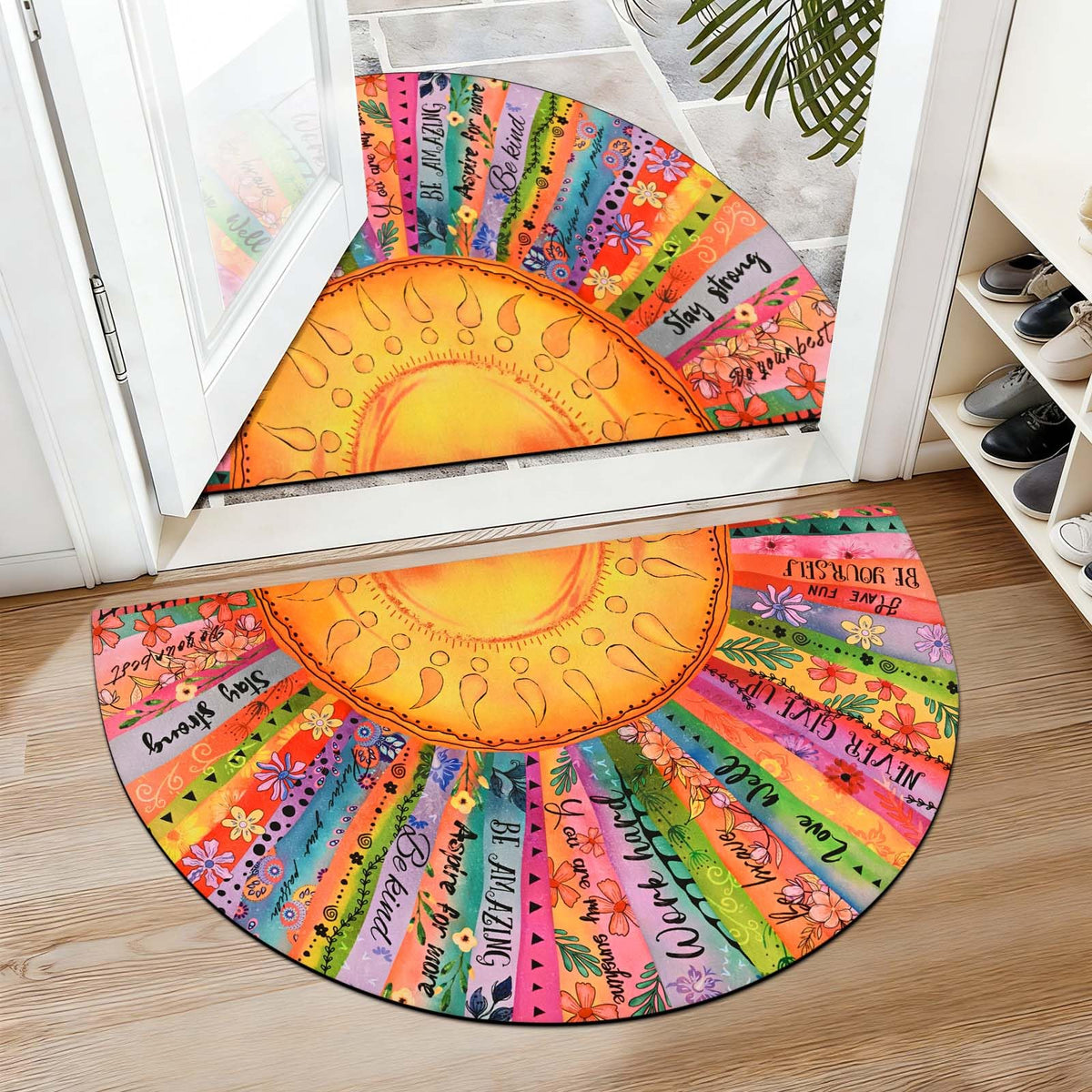 Likiyol floral boho door mat showcases vibrant colors for an inviting entry.