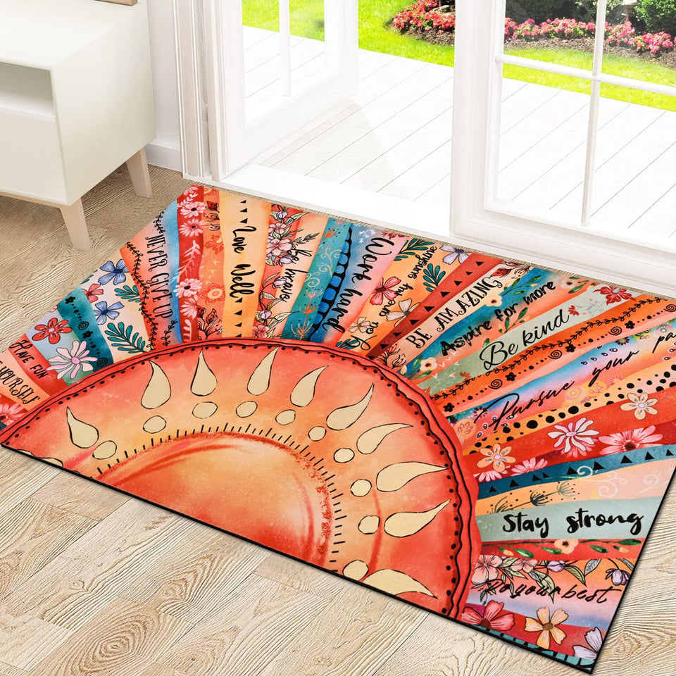 Likiyol sun-pattern welcome mat enhances curb appeal and welcomes guests.