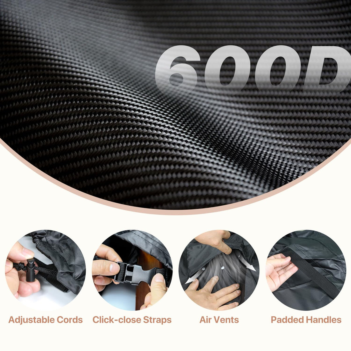 Windproof buckles and cordlock keep the cover secure in wind.