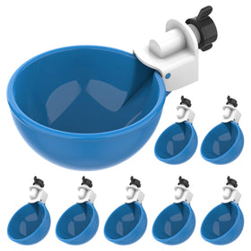 Lil'Clucker blue large automatic waterer cups providing constant hydration for a busy flock.