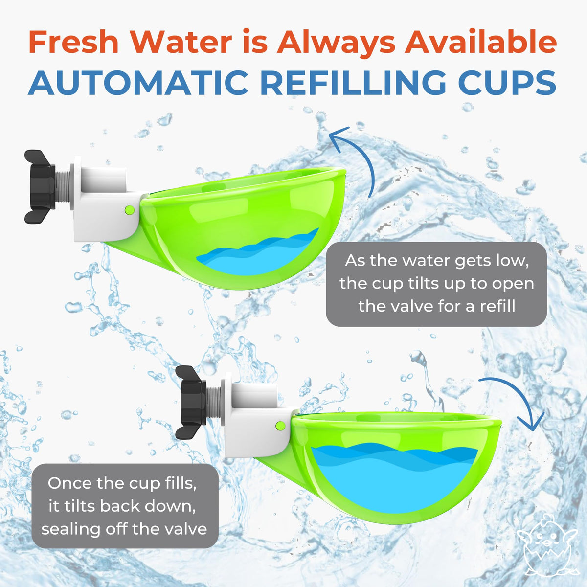 Lil'Clucker waterer cups installation showing 3/8-inch holes for easy setup