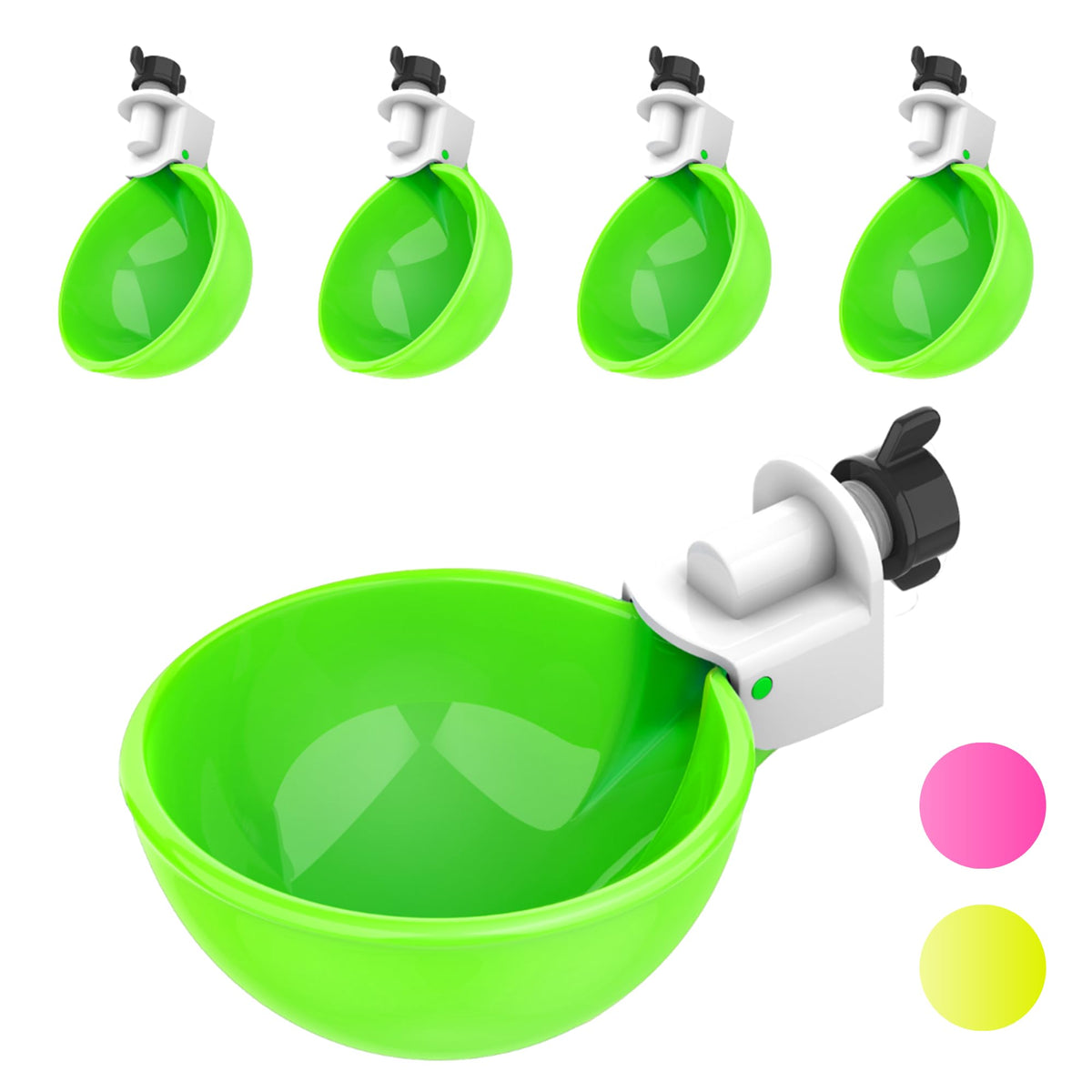 Lil'Clucker large waterer cups green with 3-inch diameter for steady flock hydration