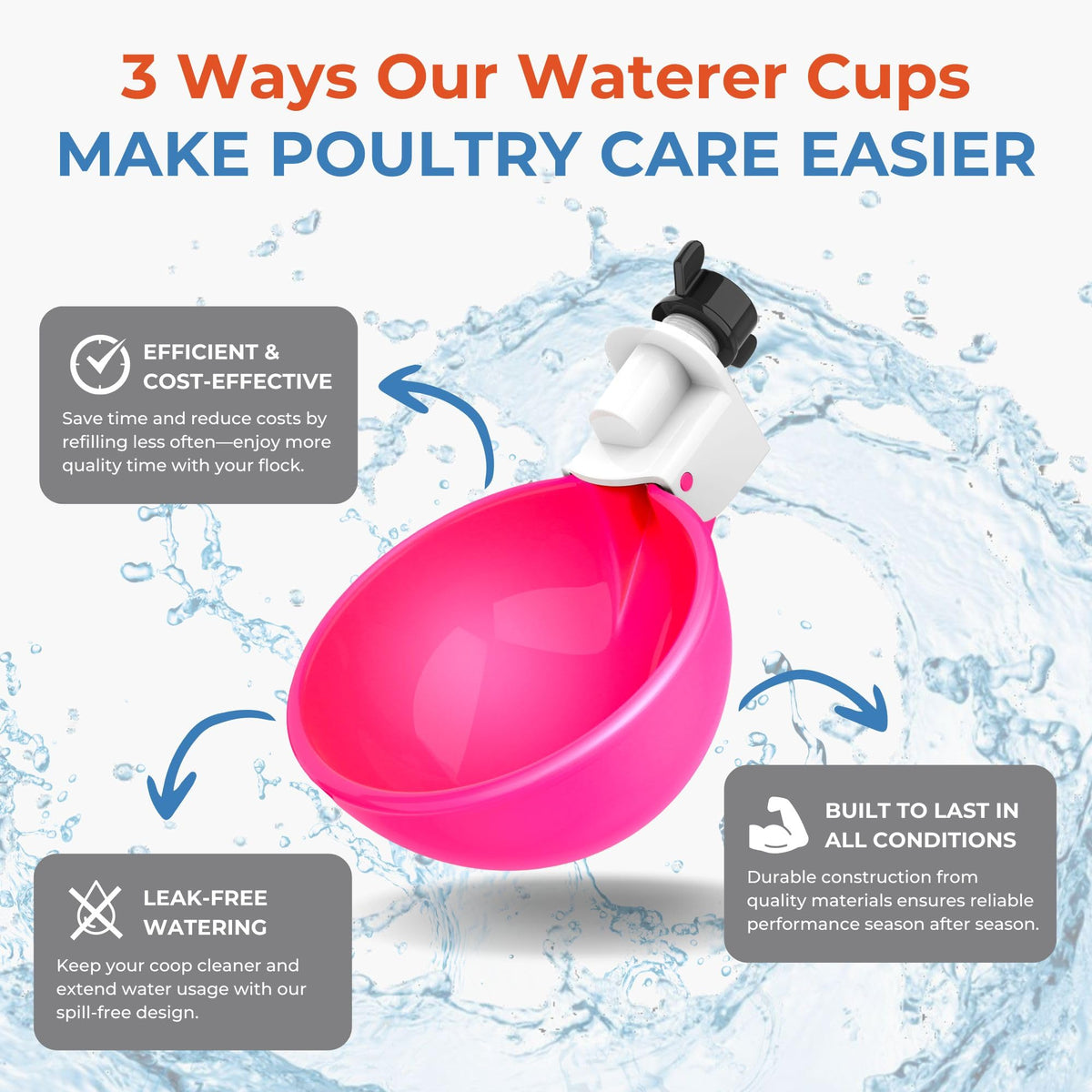Lil'Clucker waterer cups pink – ideal for rabbits and cats in multi-species enclosures.