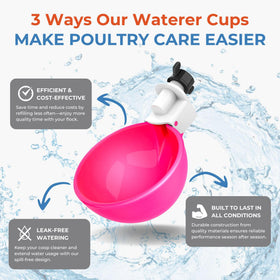 Rabbits hydrate with Lil'Clucker pink water cups in their enclosure
