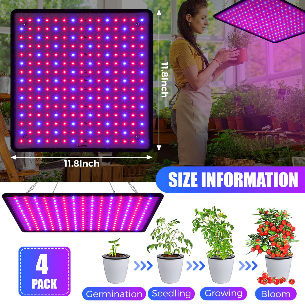 Liliful 225 LEDs blue red spectrum close up shows full spectrum