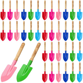 Liliful 30-pc mini gardening shovels with colorful metal heads and wooden handles for easy planting.