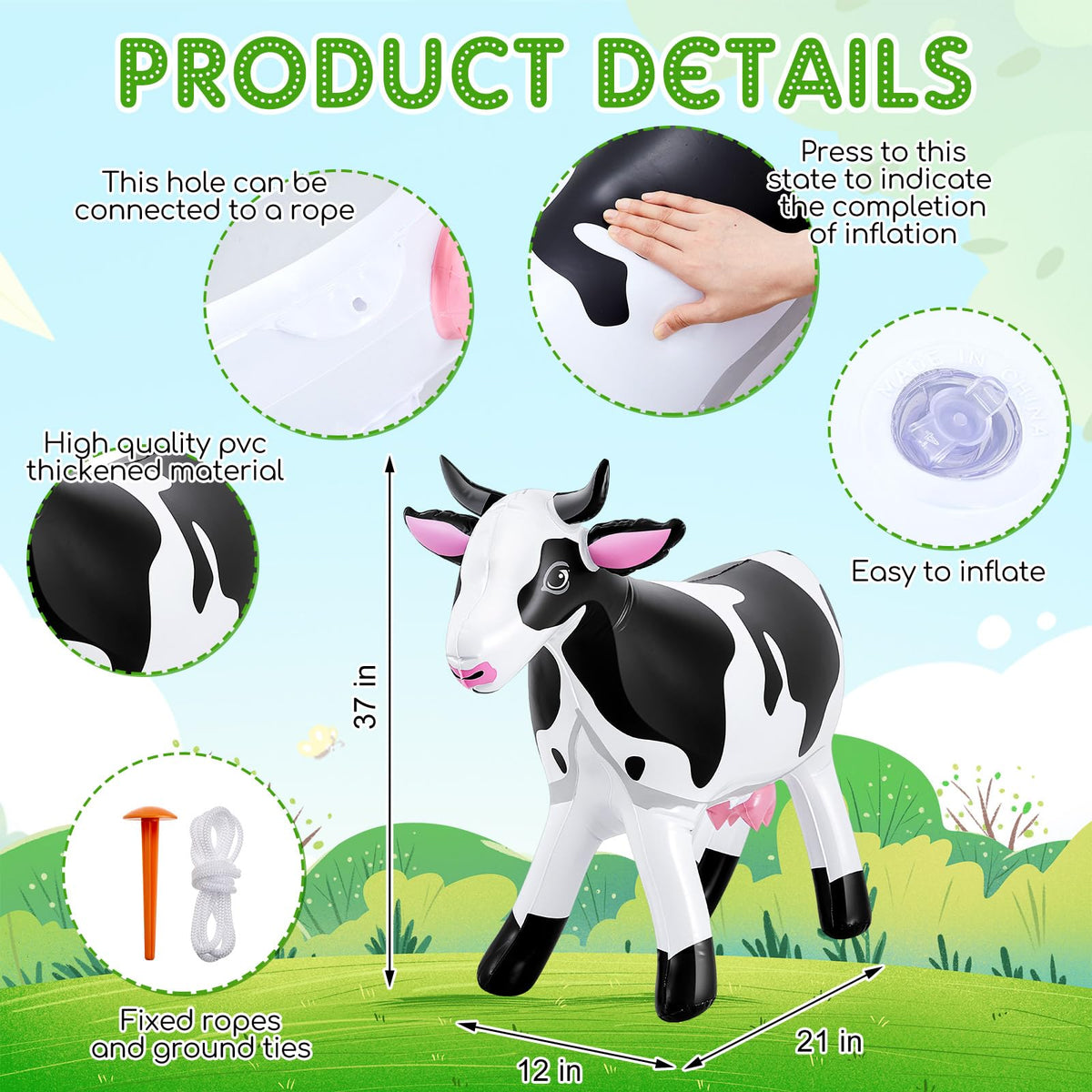 Liliful inflatable cow size 37x21x12 inches creates a bold centerpiece.