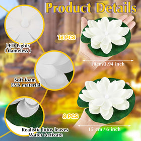 Liliful lotus floating light large 8pcs shines brightly for ponds and events.