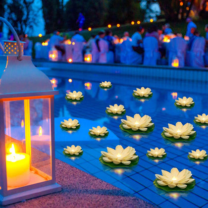 Liliful lotus floating light small 16pcs glows softly for poolside decor.