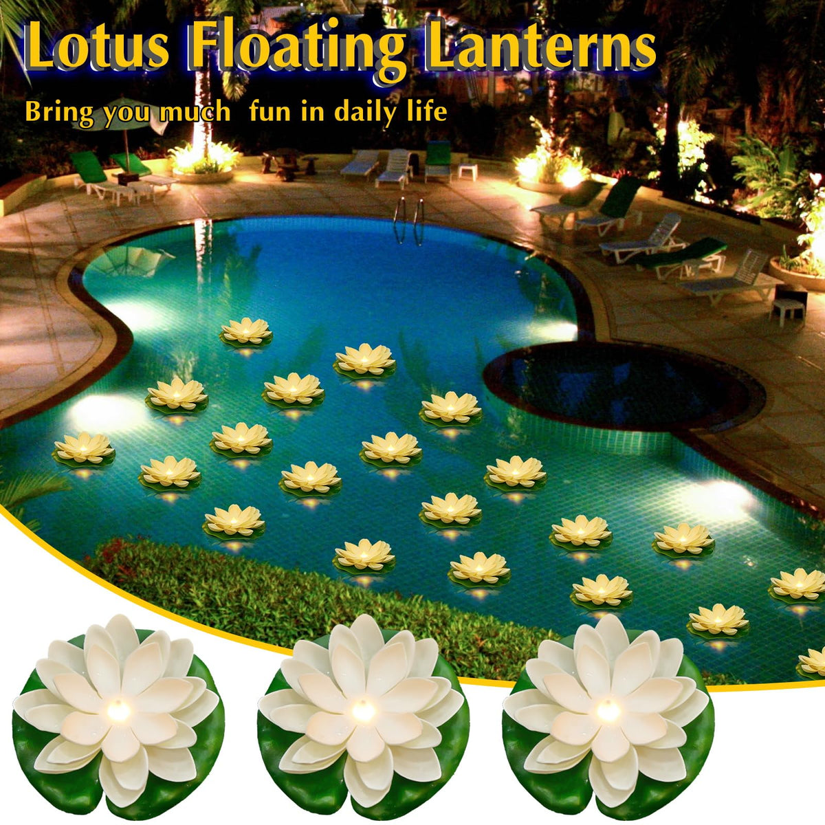 Liliful lotus lights illuminate garden and pond edges