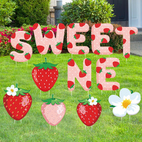 Liliful strawberry first birthday yard sign with stake, highly visible for outdoor celebrations