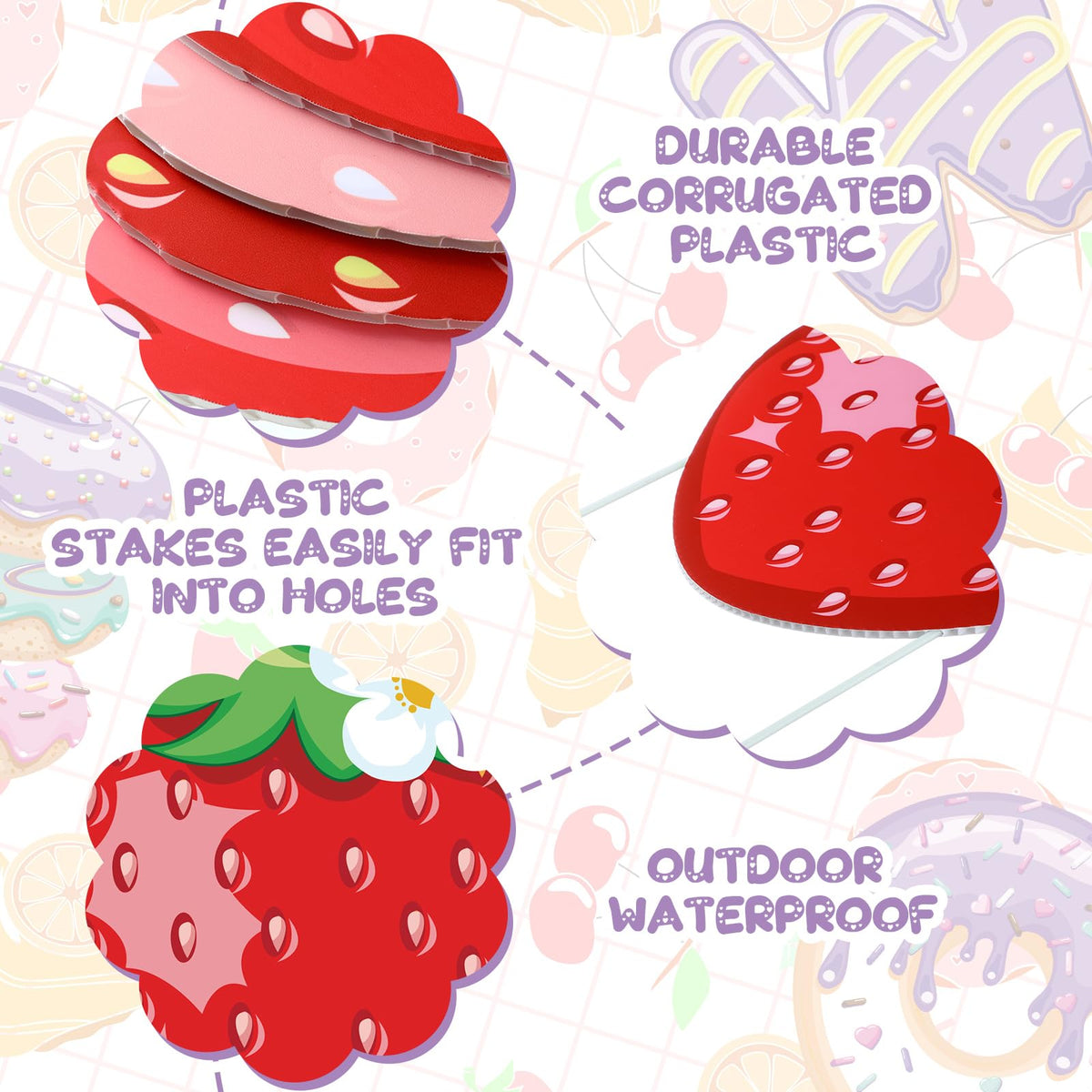 Liliful strawberry pattern yard sign design boosts visibility and garden decor appeal