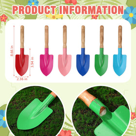 Liliful wooden-handle metal shovels in bright colors ideal for classroom gardening and beach play.