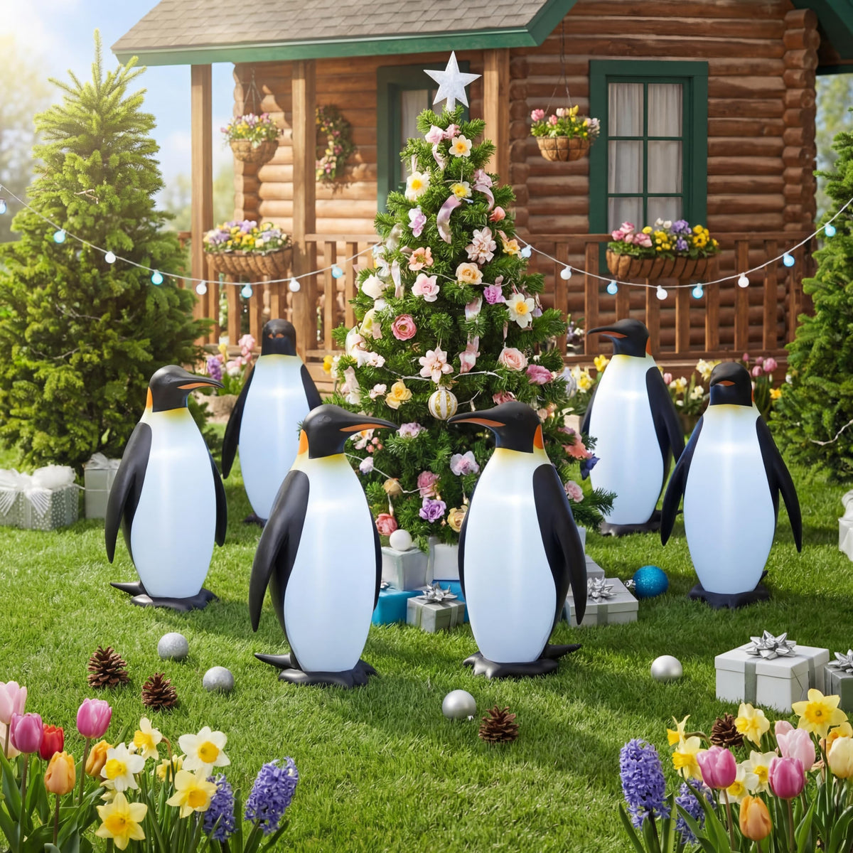 Liliful year-round penguin decor suitable for summer pool parties and winter decor.