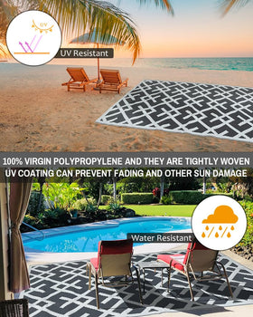LILIOFFIC easy-clean outdoor rug; wipe or hose clean