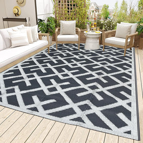 LILIOFFIC outdoor rug 5x8 gray for patios and decks with reversible color design