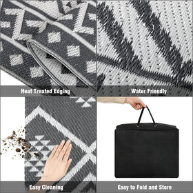 LILIOFFIC patio deck rug grey, UV coated to resist stains for year-round outdoor lounging.