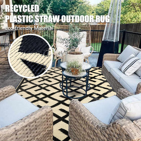 LILIOFFIC UV-coated rug withstands sun exposure and fading outdoors.