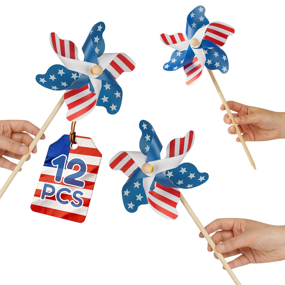 lilLittle patriotic pinwheels 12-pack front view showing bold flag colors for yard decor