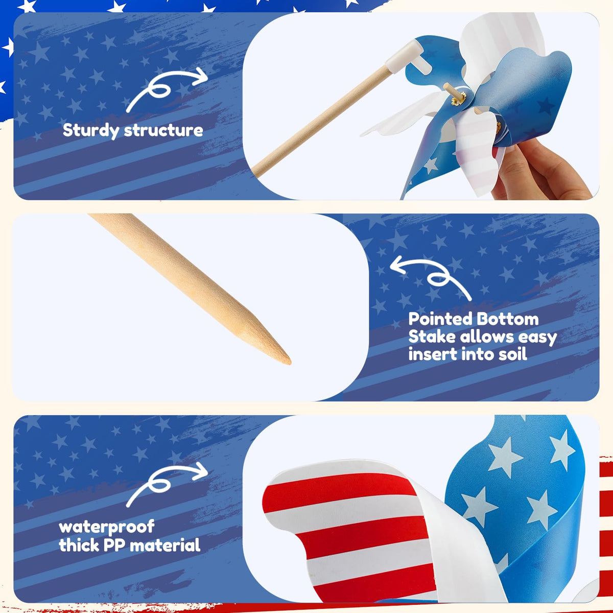 lilLittle patriotic pinwheels are waterproof and dustproof for seasons of outdoor fun
