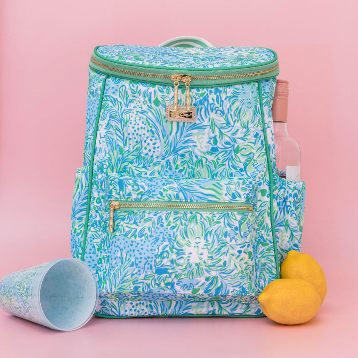 Lilly Pulitzer cooler showing side pocket for small essentials and accessibility.