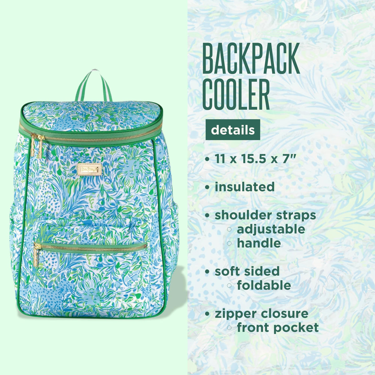 Lilly Pulitzer cooler demonstrates wine bottle upright support inside for safe transport.