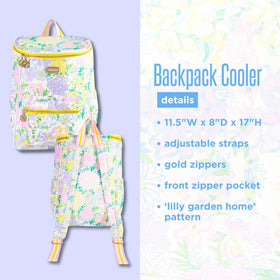 Lilly Pulitzer insulated backpack cooler interior keeps drinks cool for hours.