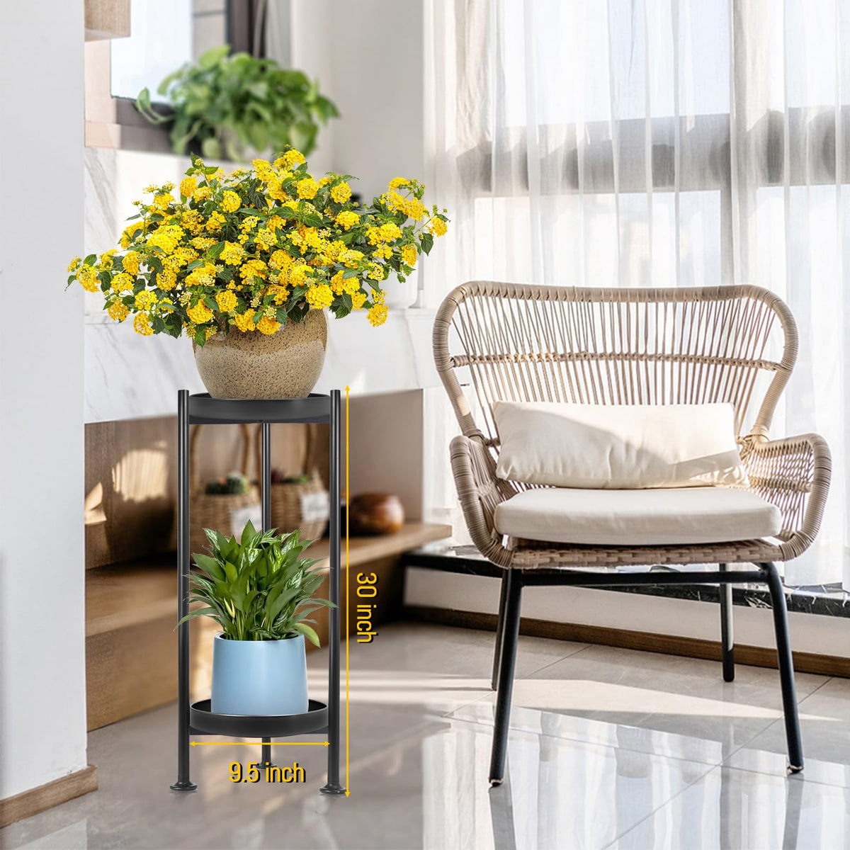 Lilybud Lily 30-inch pedestal stand outdoors demonstrates stable outdoor display.