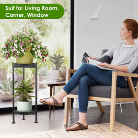 Lilybud Lily front view black plant stand complements modern decor.