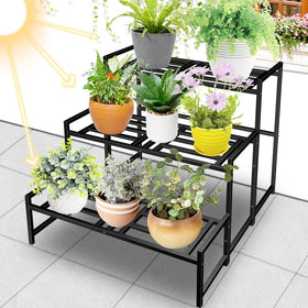Lilybud Lily indoor-outdoor stand displaying varied pots on multiple levels