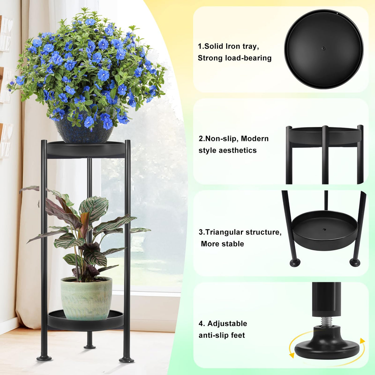 Lilybud Lily metal plant stand tray close-up highlights durable finish.