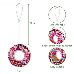 Lily's Home glass mosaic feeder with hanging loop enhances outdoor decor and access.